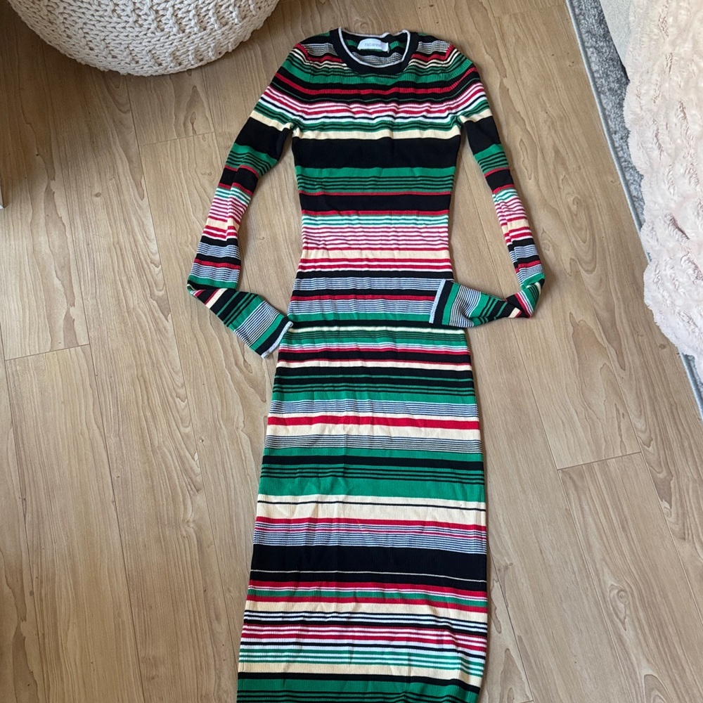 Paco Rabanne Rabanne Striped Rib-Knit Maxi Dress - Picture 2 of 7